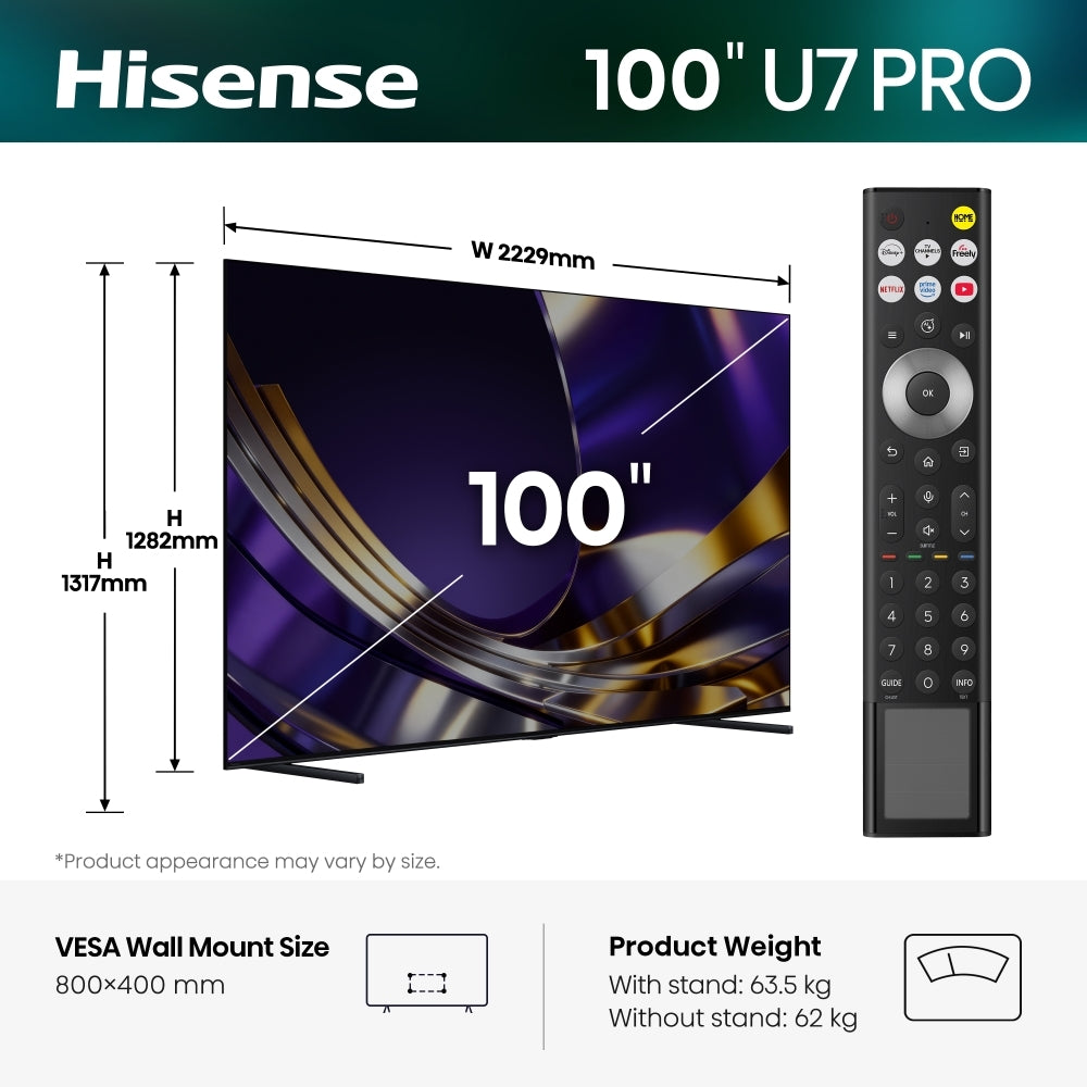 Hisense 100U7STUK PRO 100" ULED Mini LED Smart Television - product image 4