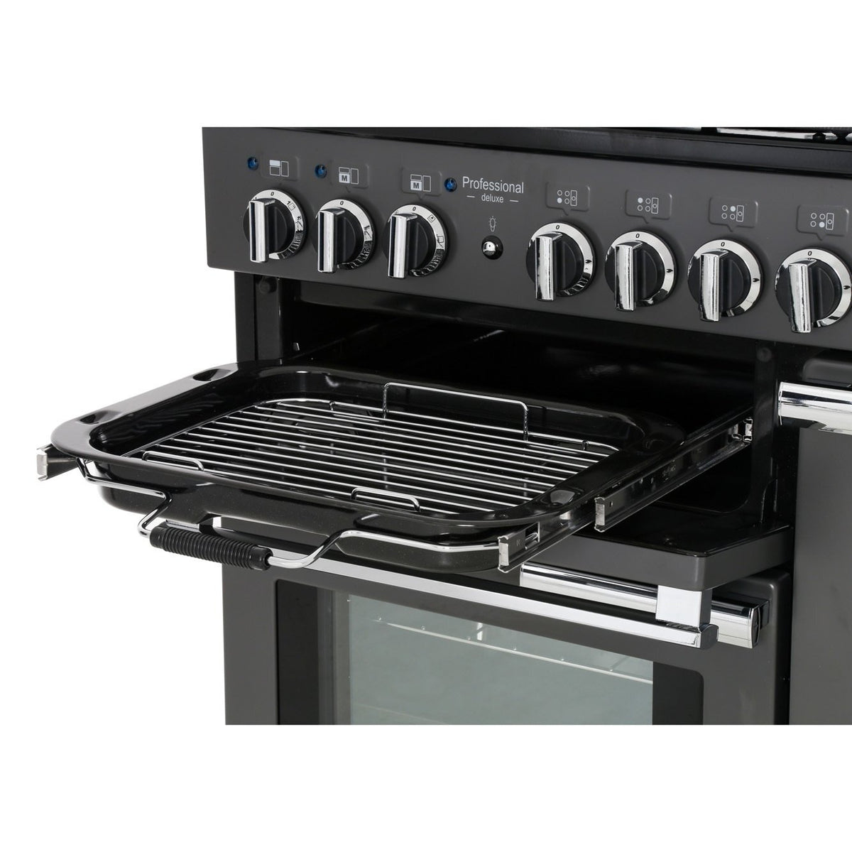 Rangemaster PDL100DFFSL/C Professional Deluxe Slate / Chrome 100cm Dual Fuel Range Cooker - product image 6