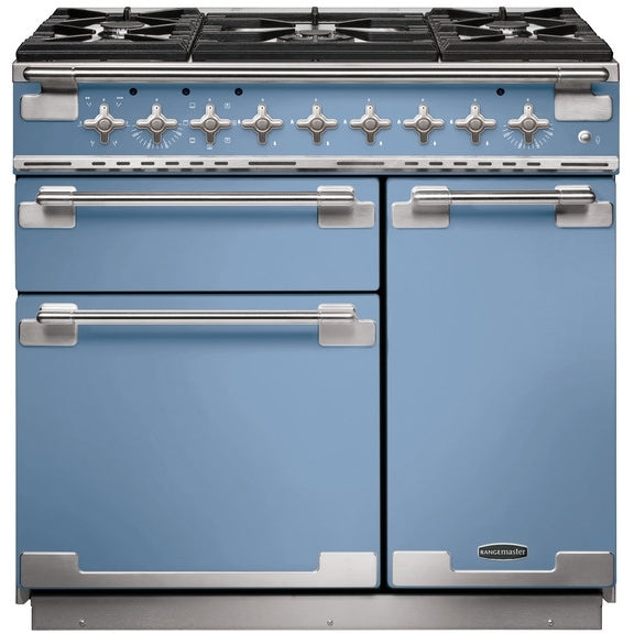 Rangemaster ELS90DFFCA Elise China Blue / Brushed Nickel 90cm Dual Fuel Range Cooker - product image 1