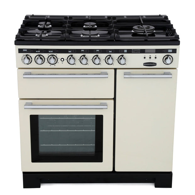 Rangemaster EDL90DFFIV/C Encore Deluxe Ivory / Chrome 90cm Dual Fuel Range Cooker - product image 1