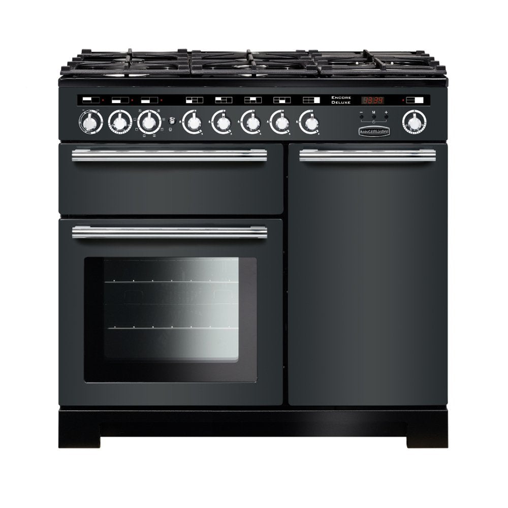 Rangemaster EDL100DFFSL/C Encore Deluxe Slate / Chrome 100cm Dual Fuel Range Cooker - product image 1