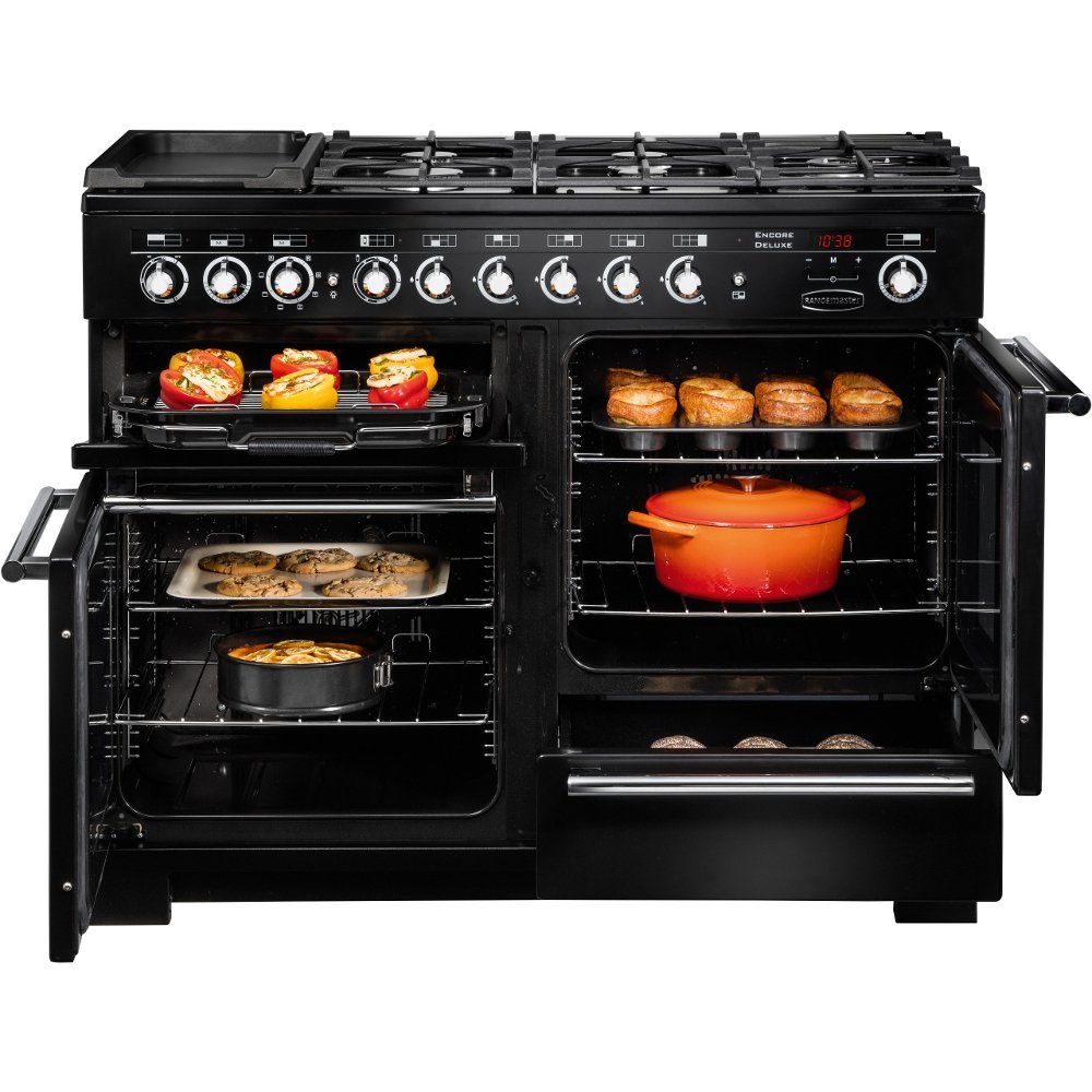 Rangemaster EDL110DFFBL/C Encore Deluxe Black / Chrome 110cm Dual Fuel Range Cooker - product image 2
