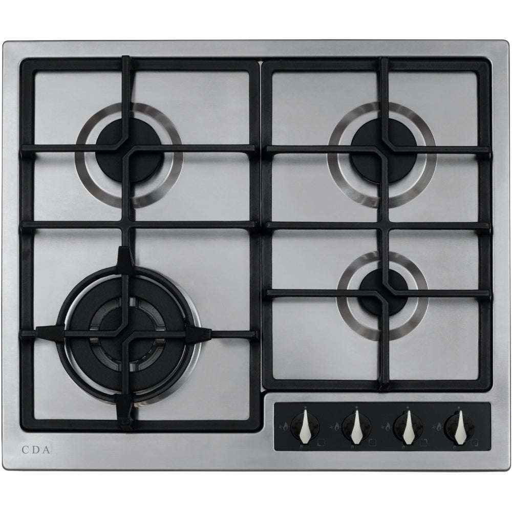 CDA HG6351SS 58cm 4 Burner Gas Hob, Stainless Steel - CDA HG6351SS product image 1 at Appliances Arena