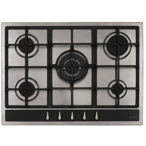 CDA HG7351SS 68cm 5 Burner Gas Hob, Stainless Steel - CDA HG7351SS product image 1 at Appliances Arena