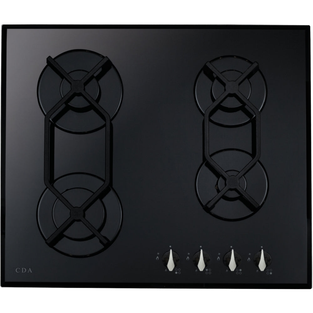 CDA HVG621BL 60cm 4 Burner Gas Hob, Black - CDA HVG621BL product image 1 at Appliances Arena