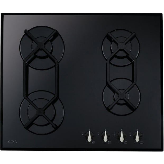 CDA HVG621BL 60cm 4 Burner Gas Hob, Black - CDA HVG621BL product image 1 at Appliances Arena