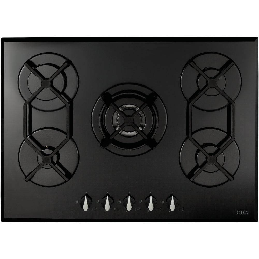 CDA HVG721BL 70cm 5 Burner Gas Hob, Black - CDA HVG721BL product image 1 at Appliances Arena