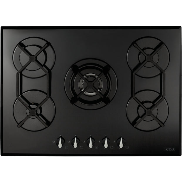 CDA HVG721BL 70cm 5 Burner Gas Hob, Black - CDA HVG721BL product image 1 at Appliances Arena