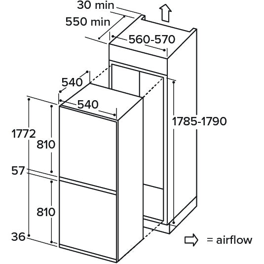 CDA FW852/5 Static Integrated Fridge Freezer, Sliding Hinge, 50/50, E Rated - CDA FW852 product image 1 at Appliances Arena