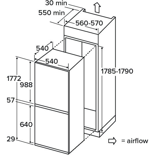 CDA FW872/5 Static Integrated Fridge Freezer, Sliding Hinge, 70/30, E Rated - CDA FW872 product image 2 at Appliances Arena