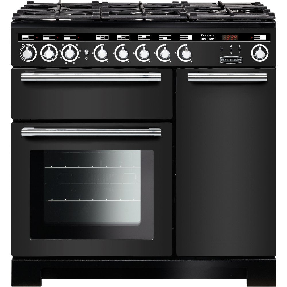 Rangemaster EDL90DFFCB/C Encore Deluxe Charcoal Black / Chrome 90cm Dual Fuel Range Cooker - product image 1