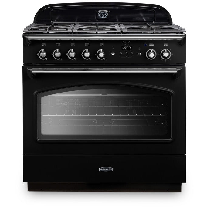 Rangemaster CLAS90FXDFFBL/C Classic FX Black / Chrome 90cm Dual Fuel Range Cooker - product image 1