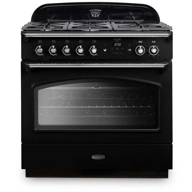 Rangemaster CLAS90FXDFFBL/C Classic FX Black / Chrome 90cm Dual Fuel Range Cooker - product image 1