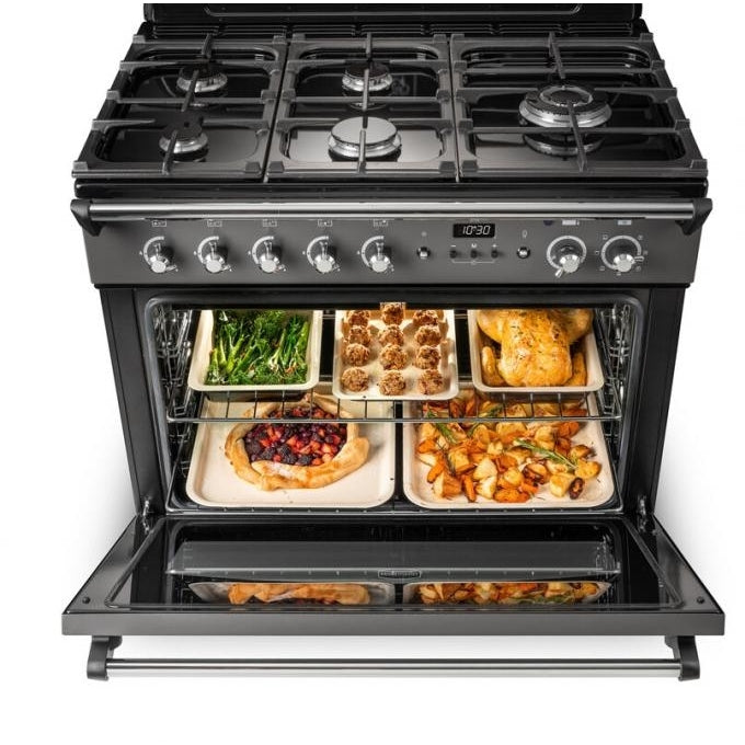 Rangemaster CLAS90FXDFFSB/B Classic FX Stone Blue / Brass 90cm Dual Fuel Range Cooker - product image 5
