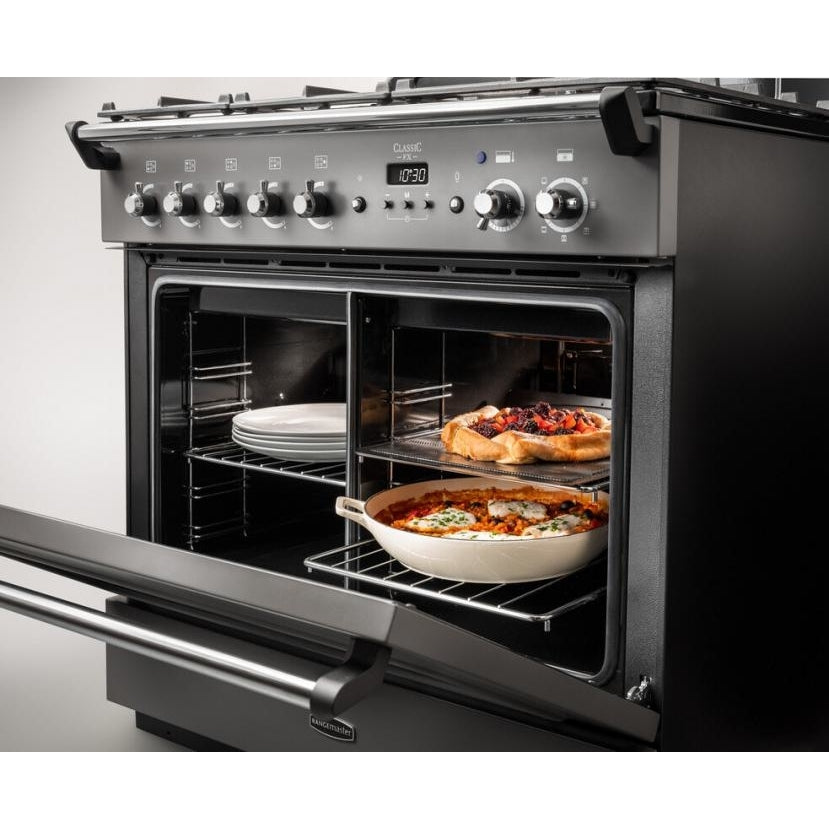 Rangemaster CLAS90FXDFFSB/B Classic FX Stone Blue / Brass 90cm Dual Fuel Range Cooker - product image 6