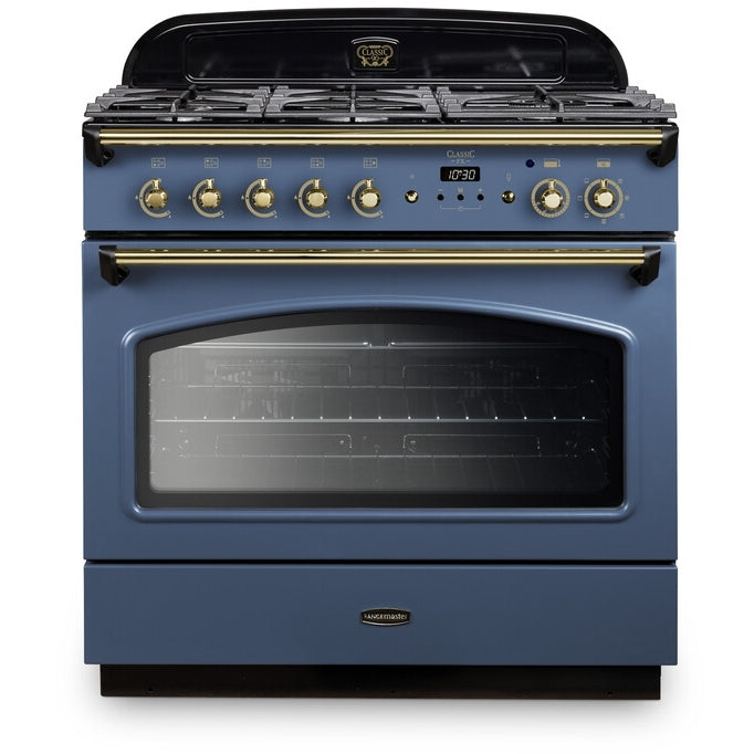 Rangemaster CLAS90FXDFFSB/B Classic FX Stone Blue / Brass 90cm Dual Fuel Range Cooker - product image 1