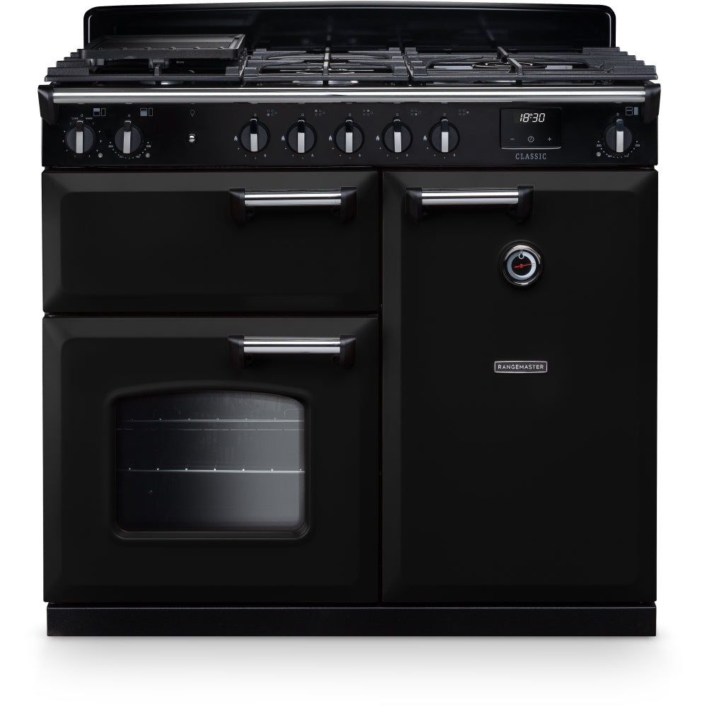 Rangemaster CL100DFPGBL/CM1 Classic Gloss Black / Chrome 100cm Dual Fuel Range Cooker - product image 1