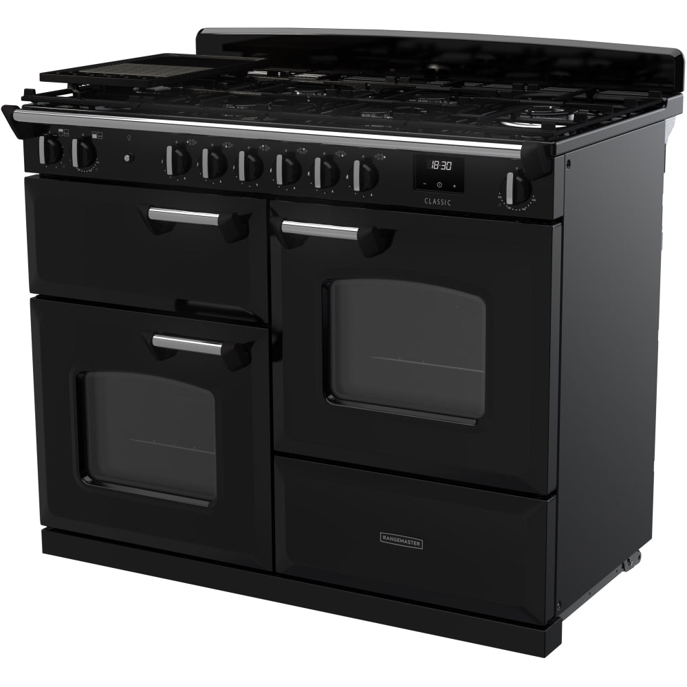 Rangemaster CLO110DFPGBL/CM1 Classic Gloss Black / Chrome 110cm Dual Fuel Range Cooker - product image 2