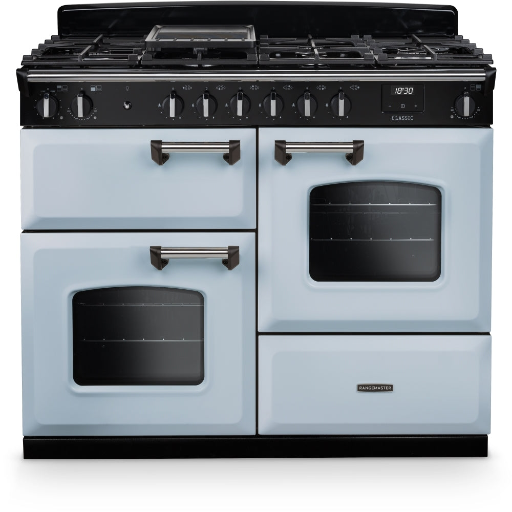 Rangemaster CLO110DFPMSB/CM1 Classic Misty Blue / Chrome 110cm Dual Fuel Range Cooker - product image 1
