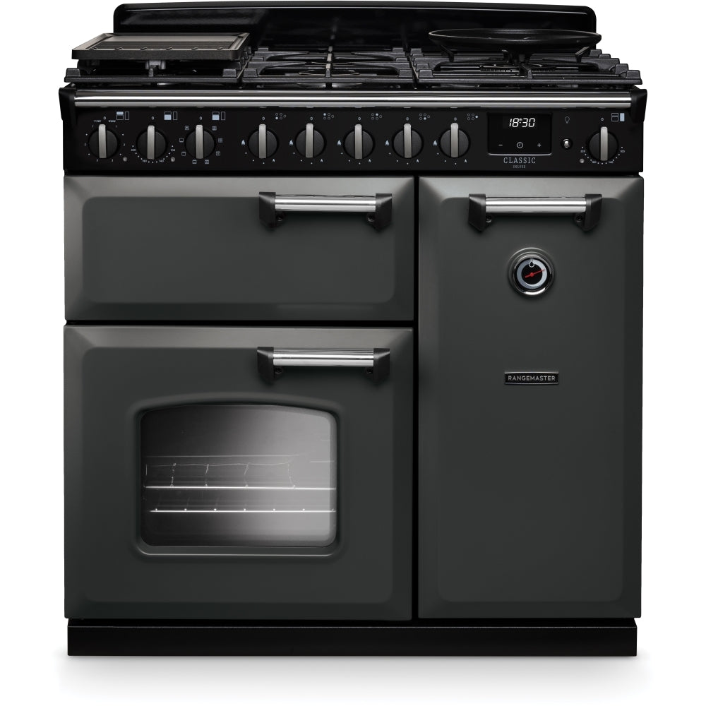 Rangemaster CLDL90DFPSLT/CM1 Classic Deluxe Slate / Chrome 90cm Dual Fuel Range Cooker - product image 1