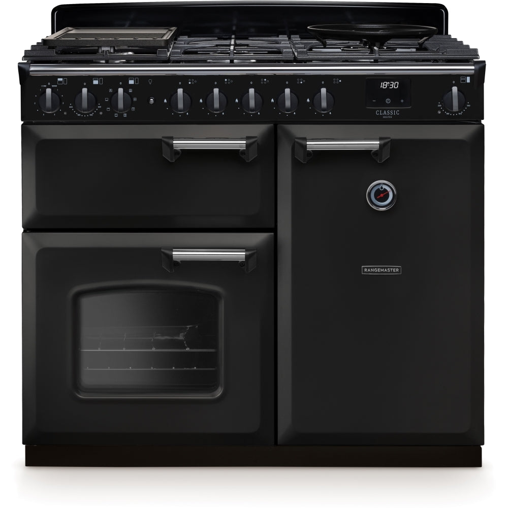 Rangemaster CLDL100DFPCBL/CM1 Classic Deluxe Charcoal Black / Chrome 100cm Dual Fuel Range Cooker - product image 1