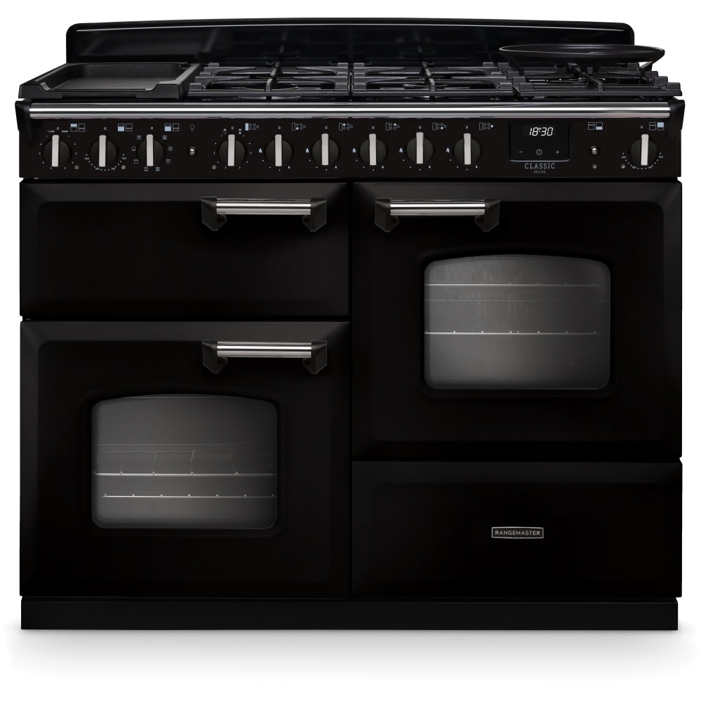 Rangemaster CLDLO110DFPGBL/CM1 Classic Deluxe Gloss Black / Chrome 110cm Dual Fuel Range Cooker - product image 1