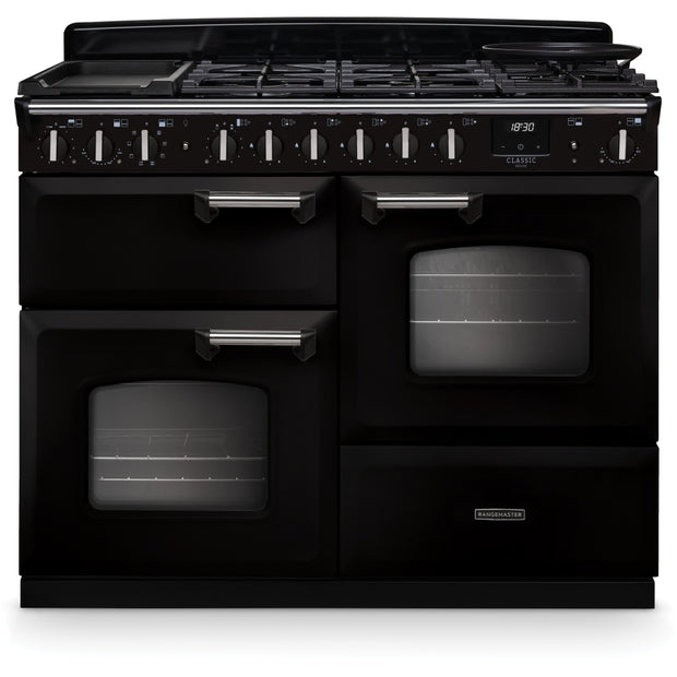 Rangemaster CLDLO110DFPGBL/CM1 Classic Deluxe Gloss Black / Chrome 110cm Dual Fuel Range Cooker - product image 1
