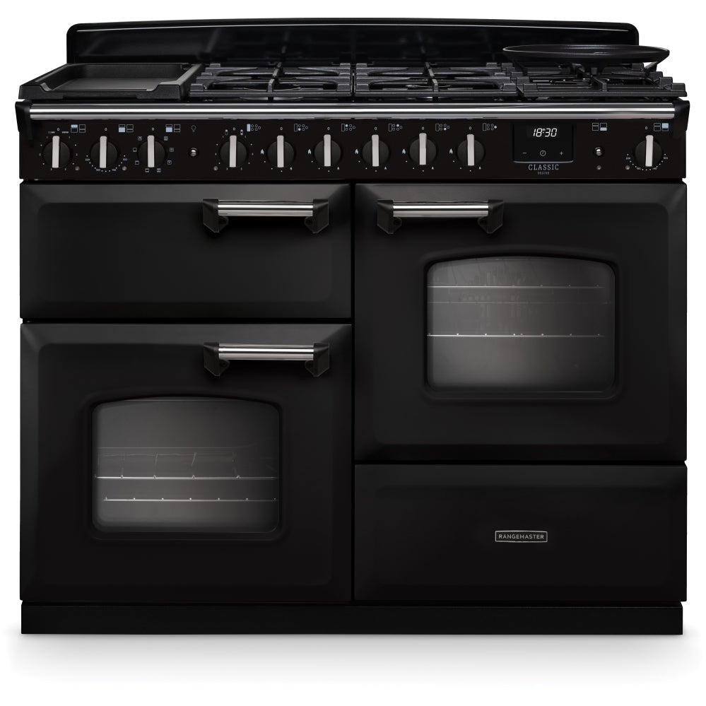 Rangemaster CLDLO110DFPCBL/CM1 Classic Deluxe Charcoal Black / Chrome 110cm Dual Fuel Range Cooker - product image 1