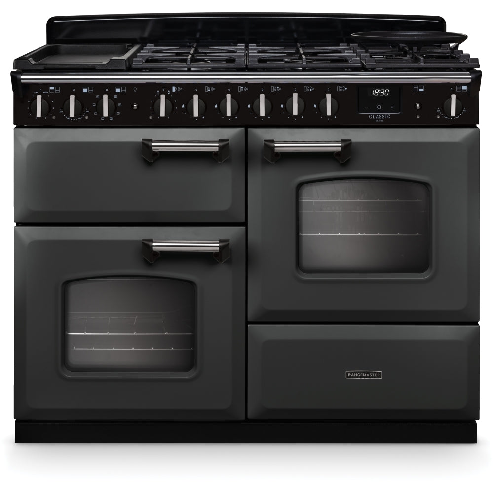 Rangemaster CLDLO110DFPSLT/CM1 Classic Deluxe Slate / Chrome 110cm Dual Fuel Range Cooker - product image 1