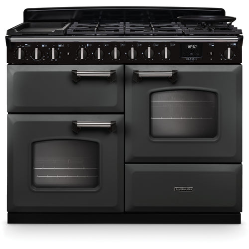 Rangemaster CLDLO110DFPSLT/CM1 110cm Dual Fuel Range Cooker Classic Deluxe Slate / Chrome, A Rated