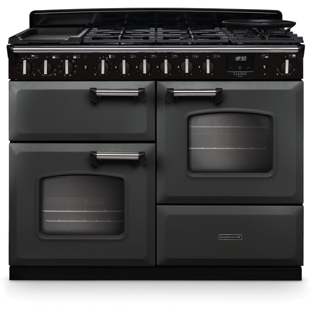 Rangemaster CLDLO110DFPSLT/CM1 Classic Deluxe Slate / Chrome 110cm Dual Fuel Range Cooker - product image 1
