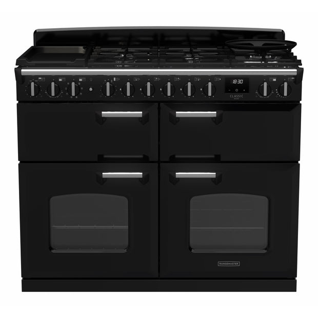 Rangemaster CLDLB110DFPGBL/CM1 Classic Deluxe Gloss Black / Chrome 110cm Dual Fuel Range Cooker - product image 1