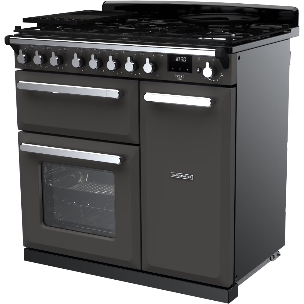 Rangemaster ESDL90DFPSLT/CM1 Estel Deluxe Slate / Chrome 90cm Dual Fuel Range Cooker - product image 2