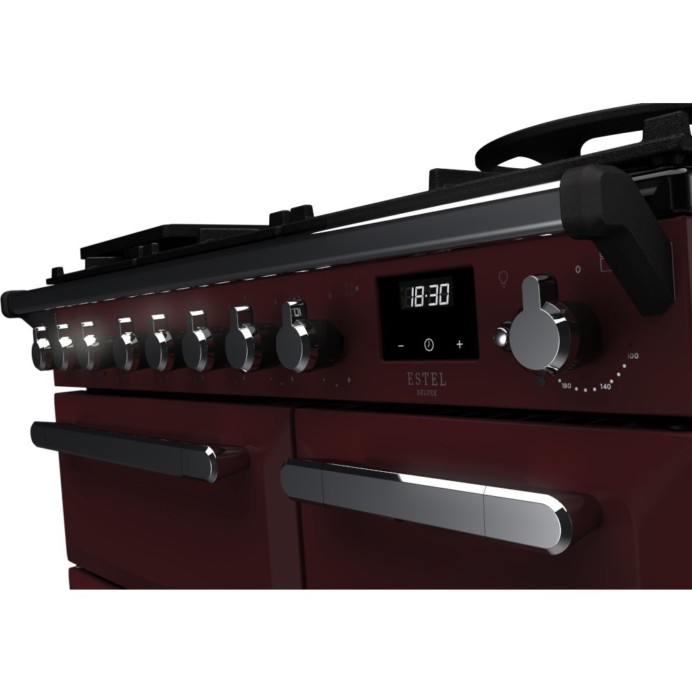 Rangemaster ESDL90DFPBOR/CM1 Estel Deluxe Bordeaux / Chrome 90cm Dual Fuel Range Cooker - product image 3