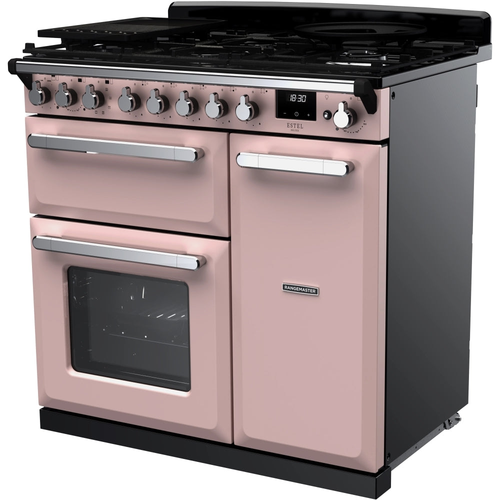 Rangemaster ESDL90DFPPPK/CM1 Estel Deluxe Pale Pink / Chrome 90cm Dual Fuel Range Cooker - product image 2