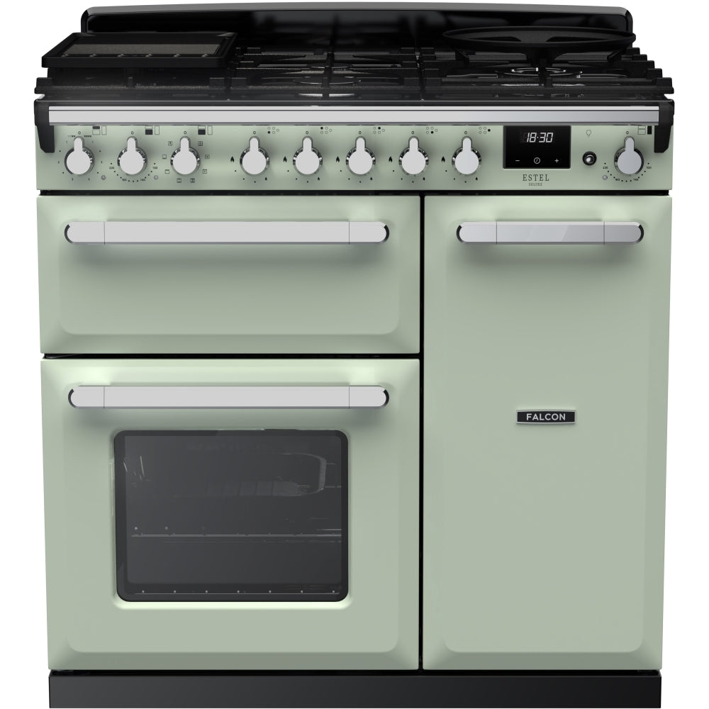 Rangemaster ESDL90DFPMNT/CM1 Estel Deluxe Mint / Chrome 90cm Dual Fuel Range Cooker - product image 1