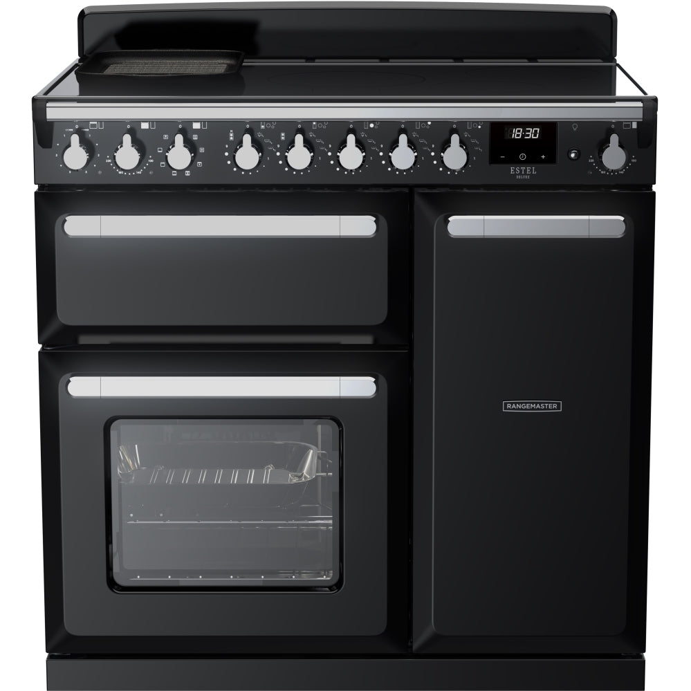Rangemaster ESDL90EIPGBL/CM1 Estel Deluxe Black / Chrome 90cm Induction Range Cooker - product image 1