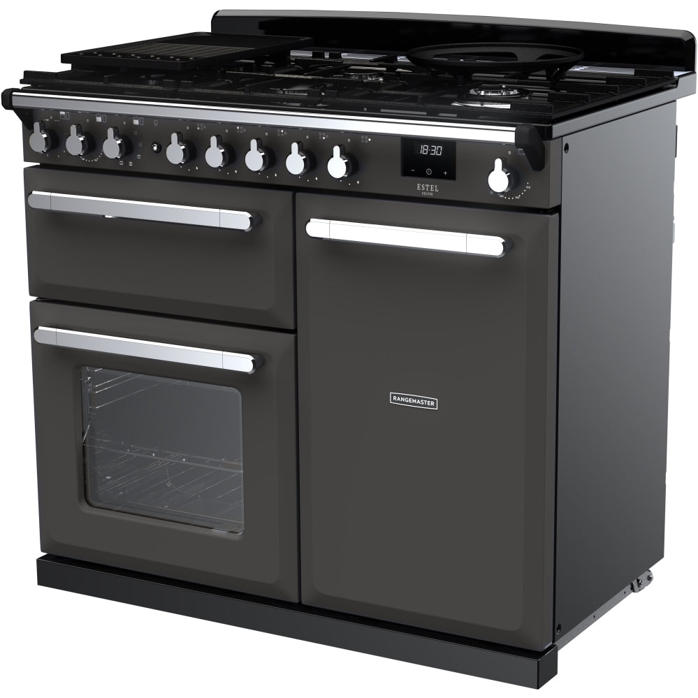Rangemaster ESDL100DFPSLT/CM1 Estel Deluxe Slate / Chrome 100cm Dual Fuel Range Cooker - product image 2