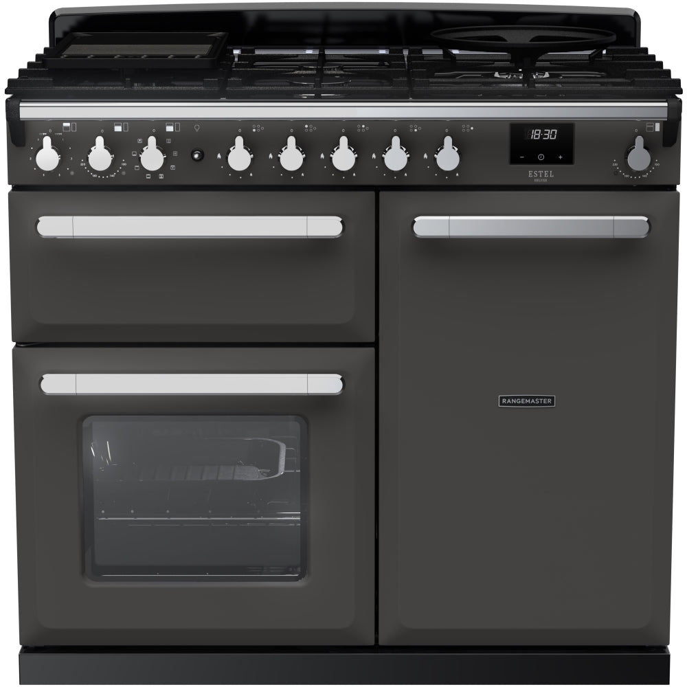 Rangemaster ESDL100DFPSLT/CM1 Estel Deluxe Slate / Chrome 100cm Dual Fuel Range Cooker - product image 1