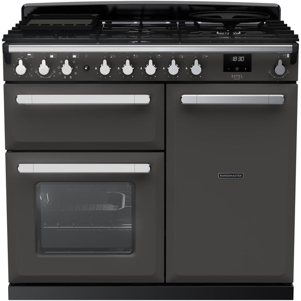 Rangemaster ESDL100DFPSLT/CM1 Estel Deluxe Slate / Chrome 100cm Dual Fuel Range Cooker - product image 1