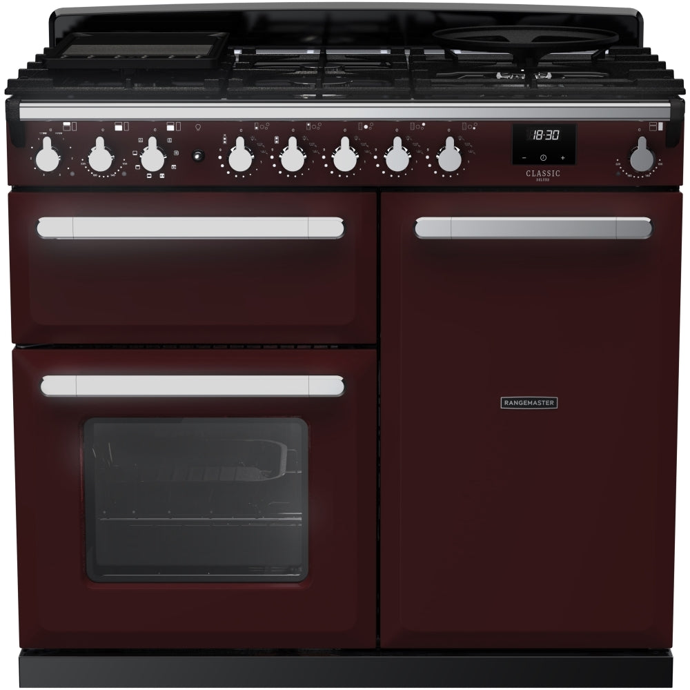 Rangemaster ESDL100DFPBOR/CM1 Estel Deluxe Bordeaux / Chrome 100cm Dual Fuel Range Cooker - product image 1