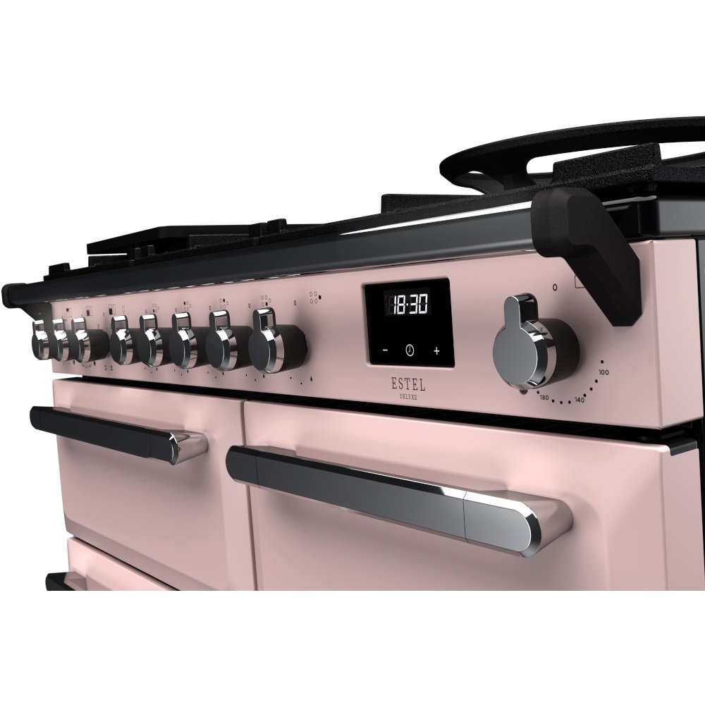 Rangemaster ESDL100DFPPPK/CM1 Estel Deluxe Pale Pink / Chrome 100cm Dual Fuel Range Cooker - product image 3