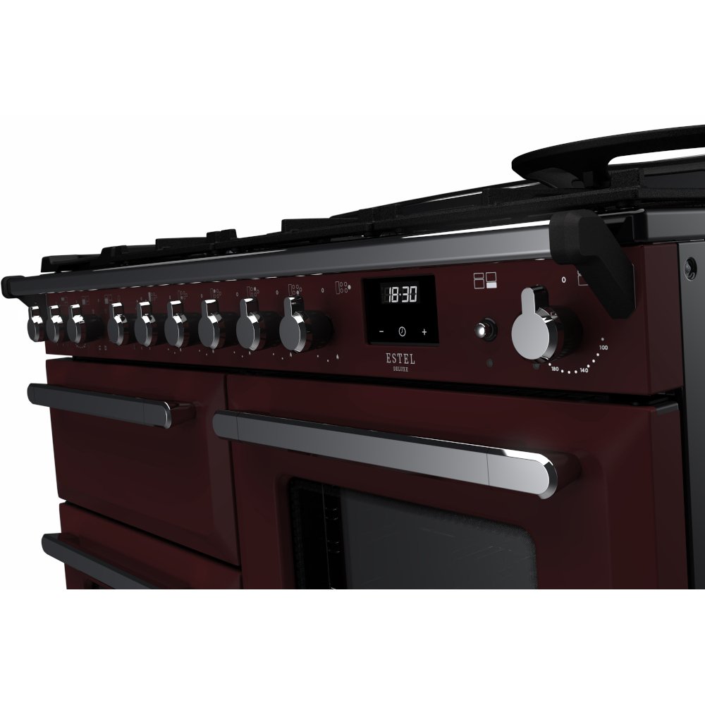 Rangemaster ESDLO110DFPBOR/CM1 Estel Deluxe Bordeaux / Chrome 110cm Dual Fuel Range Cooker - product image 3