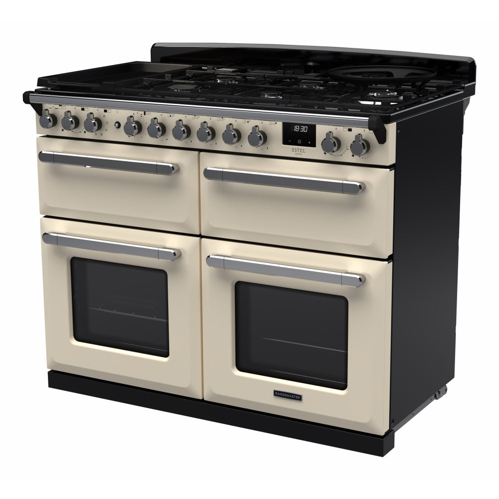 Rangemaster ESDLB110DFPPCR/CM1 Estel Deluxe Pale Cream / Chrome 110cm Dual Fuel Range Cooker - product image 2