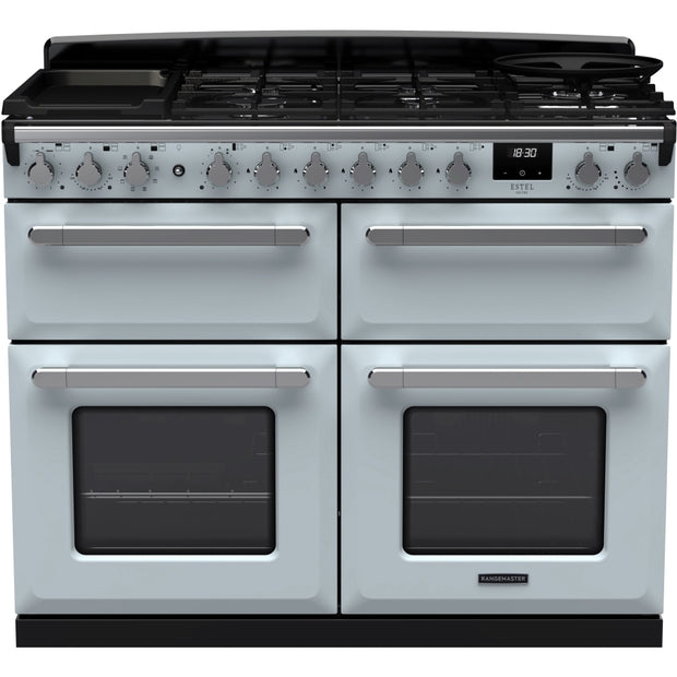 Rangemaster ESDLB110DFPMSB/CM1 Estel Deluxe Misty Blue / Chrome 110cm Dual Fuel Range Cooker - product image 1