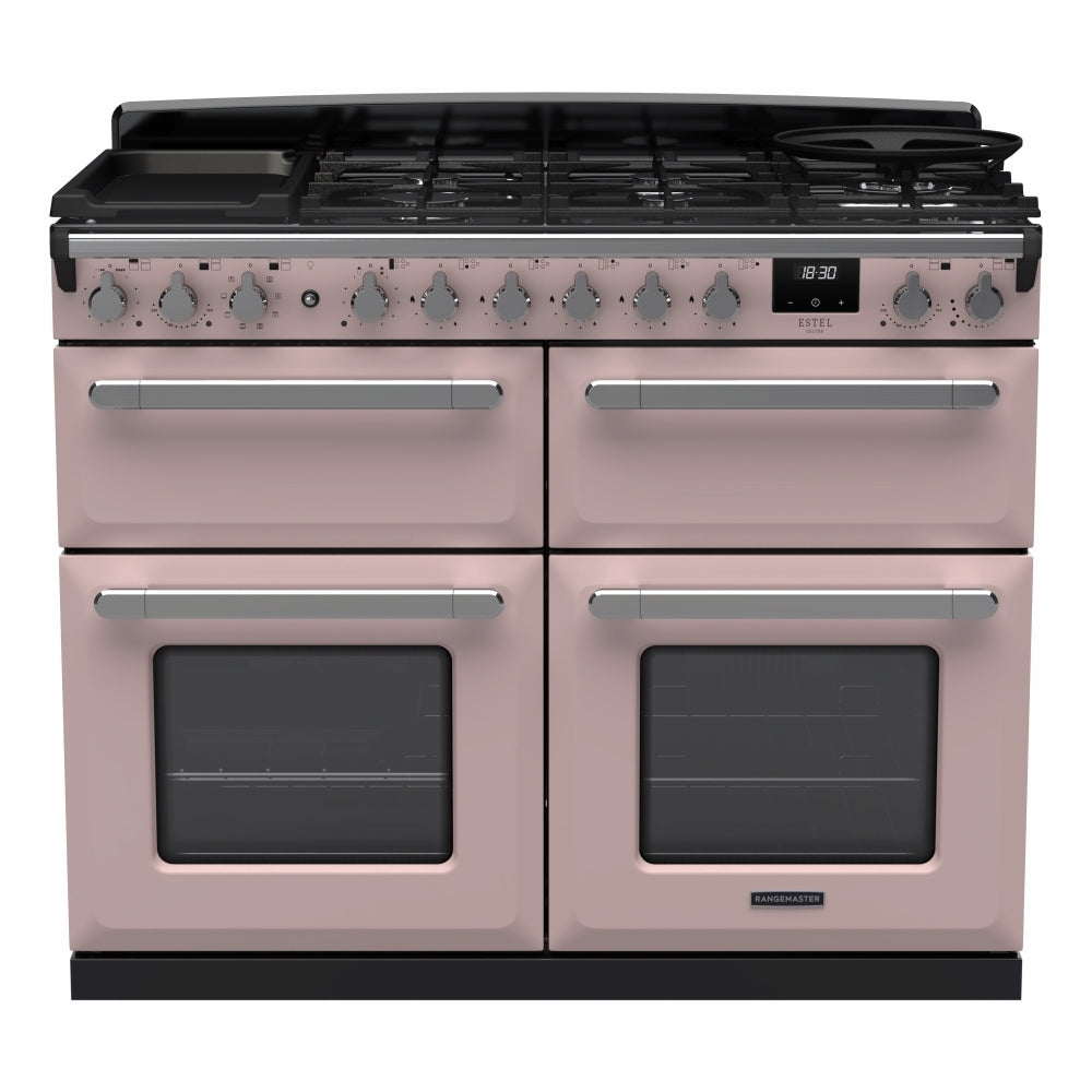 Rangemaster ESDLB110DFPPPK/CM1 Estel Deluxe Pale Pink / Chrome 110cm Dual Fuel Range Cooker - product image 1