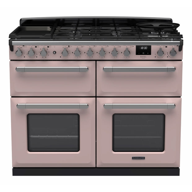 Rangemaster ESDLB110DFPPPK/CM1 Estel Deluxe Pale Pink / Chrome 110cm Dual Fuel Range Cooker - product image 1