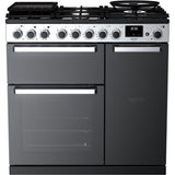 Rangemaster EDDL90DFGBLK/CM1 Edge Deluxe Black Glass / Chrome 90cm Dual Fuel Range Cooker - product image 1