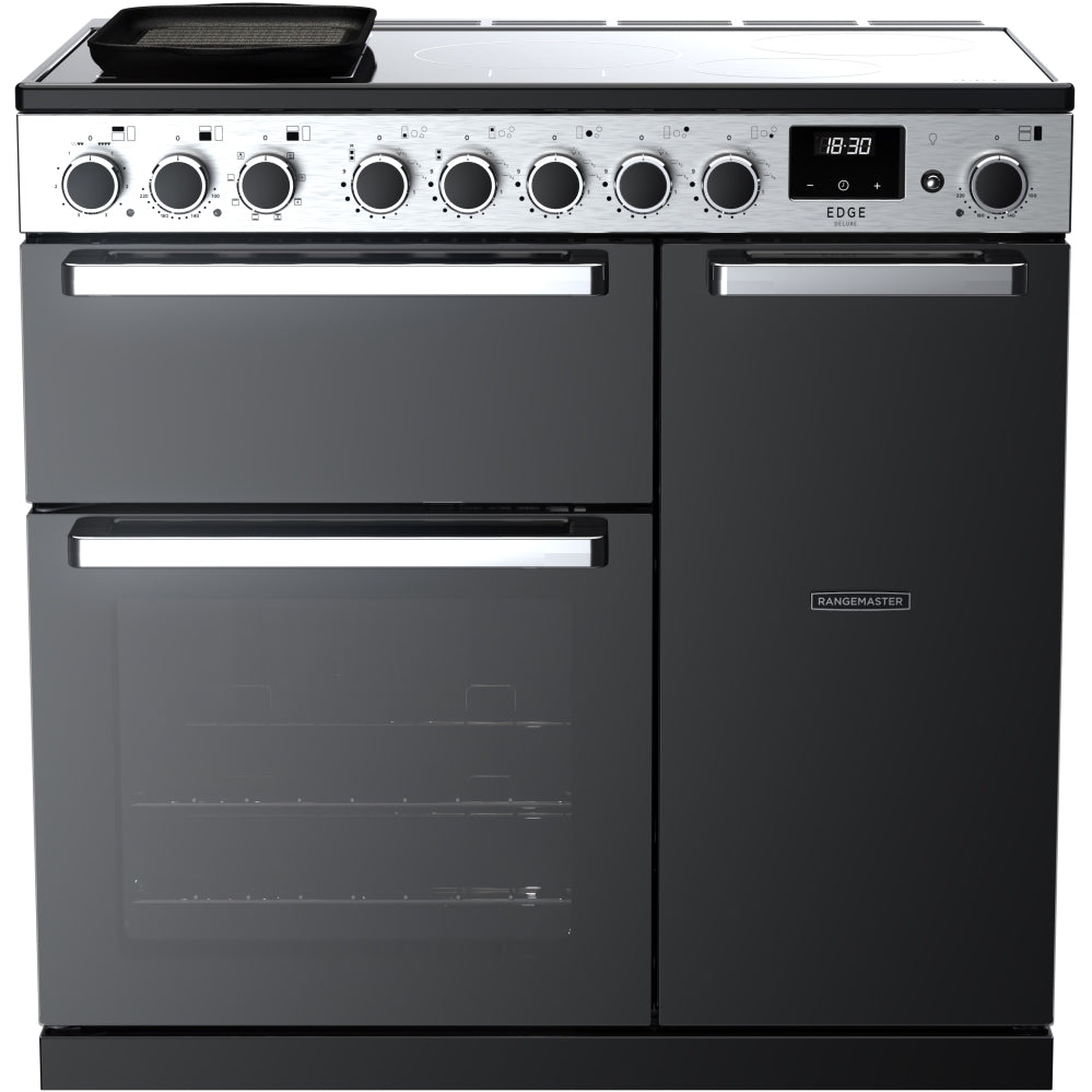 Rangemaster EDDL90EIGBLK/CM1 Edge Deluxe Black Glass / Chrome 90cm Induction Range Cooker - product image 1