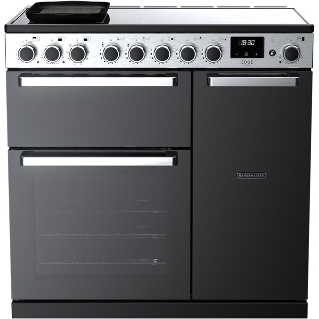 Rangemaster EDDL90EIGBLK/CM1 Edge Deluxe Black Glass / Chrome 90cm Induction Range Cooker - product image 1